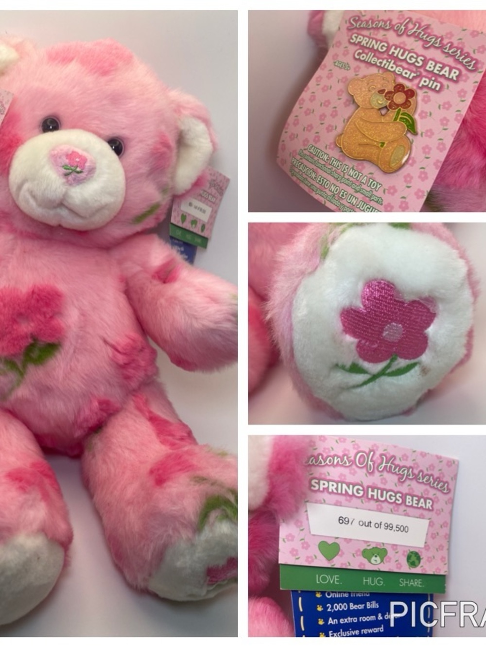 Rare complete Build-A-Bear Pink Floral Spring Hugs Bear Plush w tags and Pin